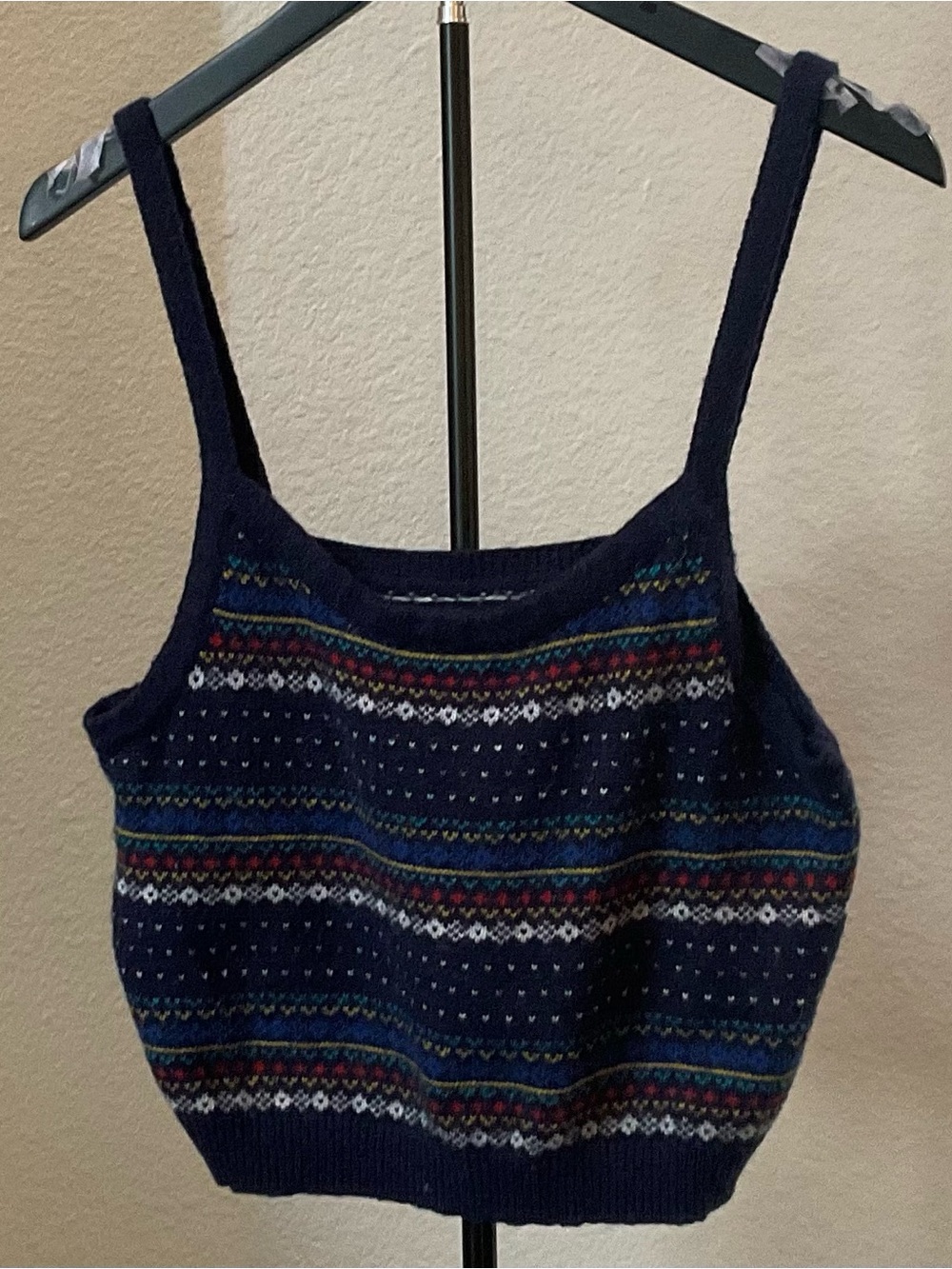 aerie Navy Fair Isle Crop Knit Tank